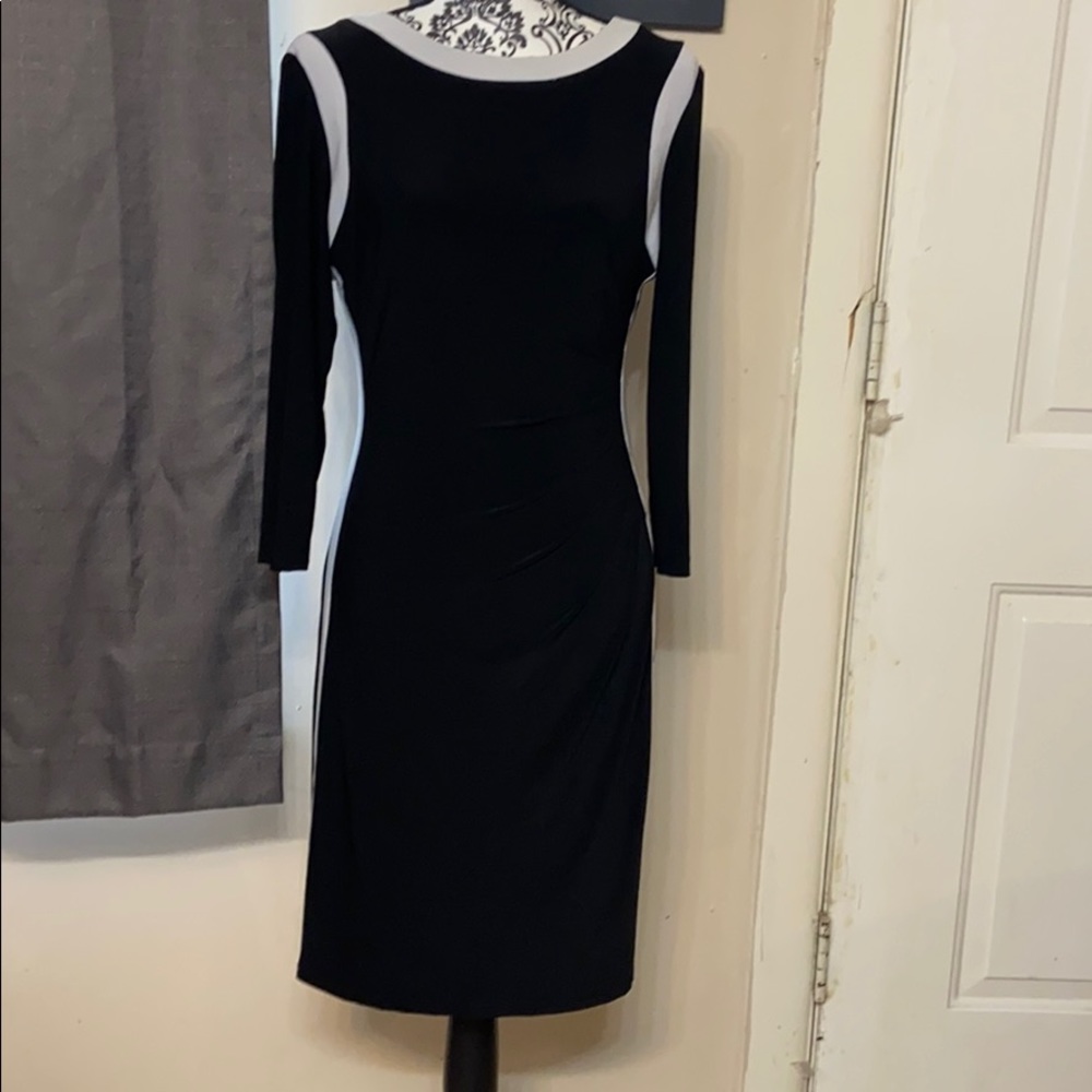 Cute black dress with gray stripes on sides